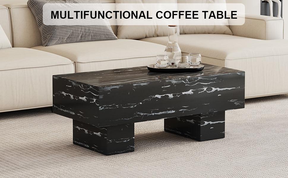 The black coffee table has patterns Modern rectangular table suitable for living rooms and apartments 43.3"*21.6"*17.2" - FurniFindUSA