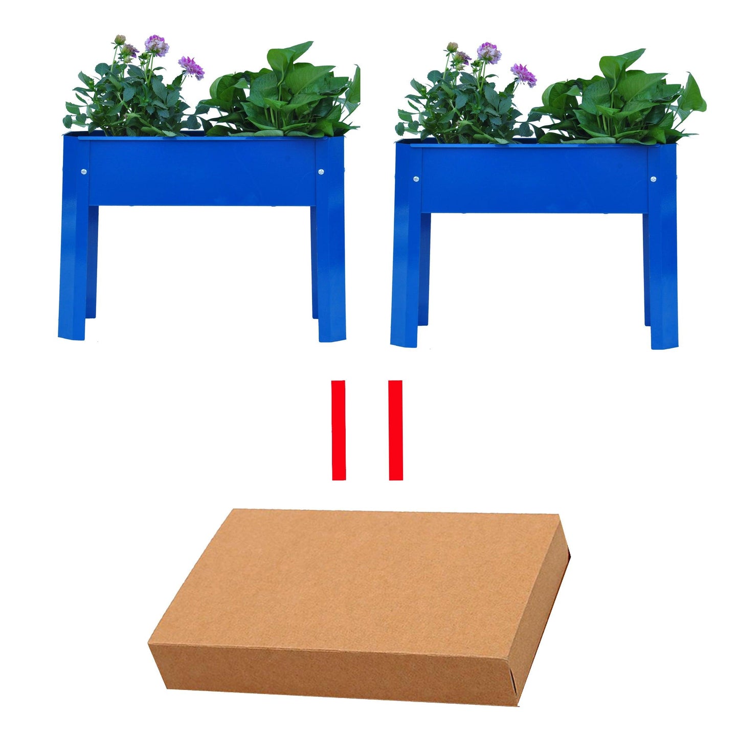 Elevated garden bed metal elevated outdoor flowerpot box suitable for backyard and terrace large flowerpot flower(Blue*2） - FurniFindUSA