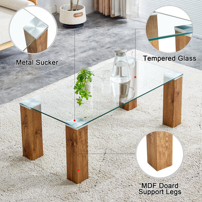 Glass-Top Coffee Table tea table with MDF Legs - Stylish Blend of Elegance and Durability 44.9"*21.7"*16.9" - FurniFindUSA