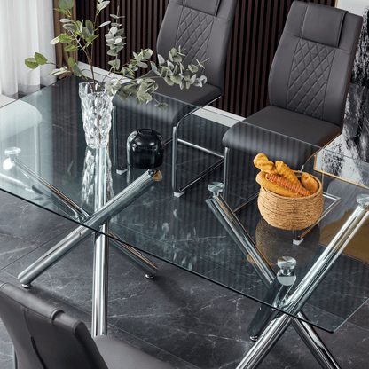 Large Modern Minimalist Rectangular Glass Dining Table for 6-8 - FurniFindUSA