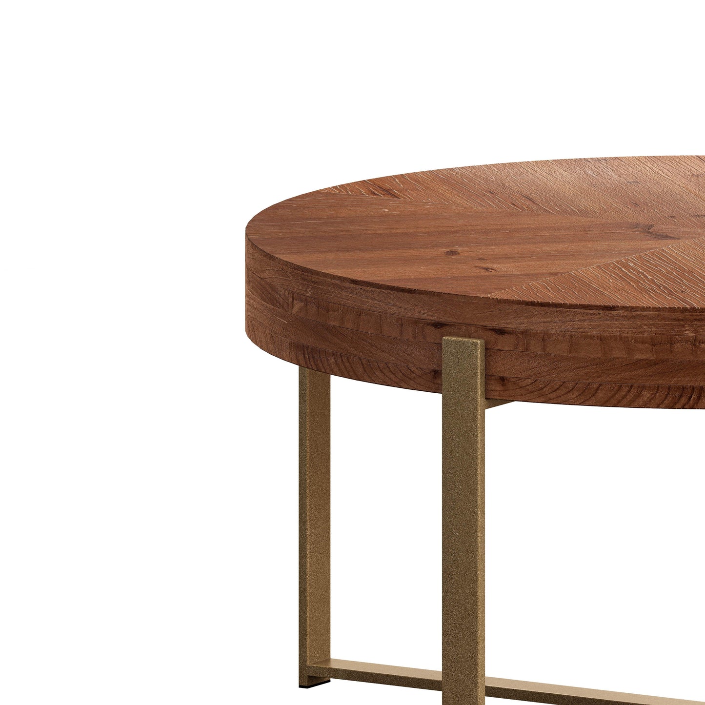 33.86"Modern Retro Splicing Round Coffee Table Fir Wood Table Top with Gold Cross Legs Base - FurniFindUSA