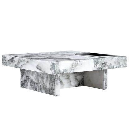 A modern and practical coffee table black and white in imitation marble pattern made of MDF material - FurniFindUSA