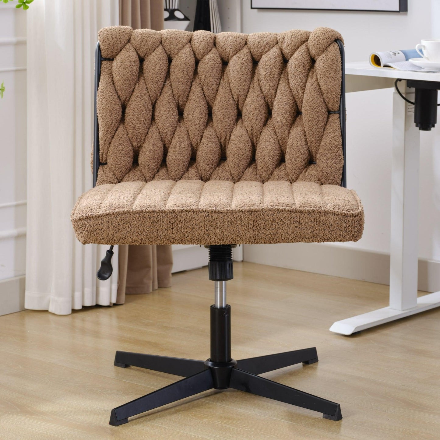 Armless Office Desk Chair No Wheels BROWN - FurniFindUSA