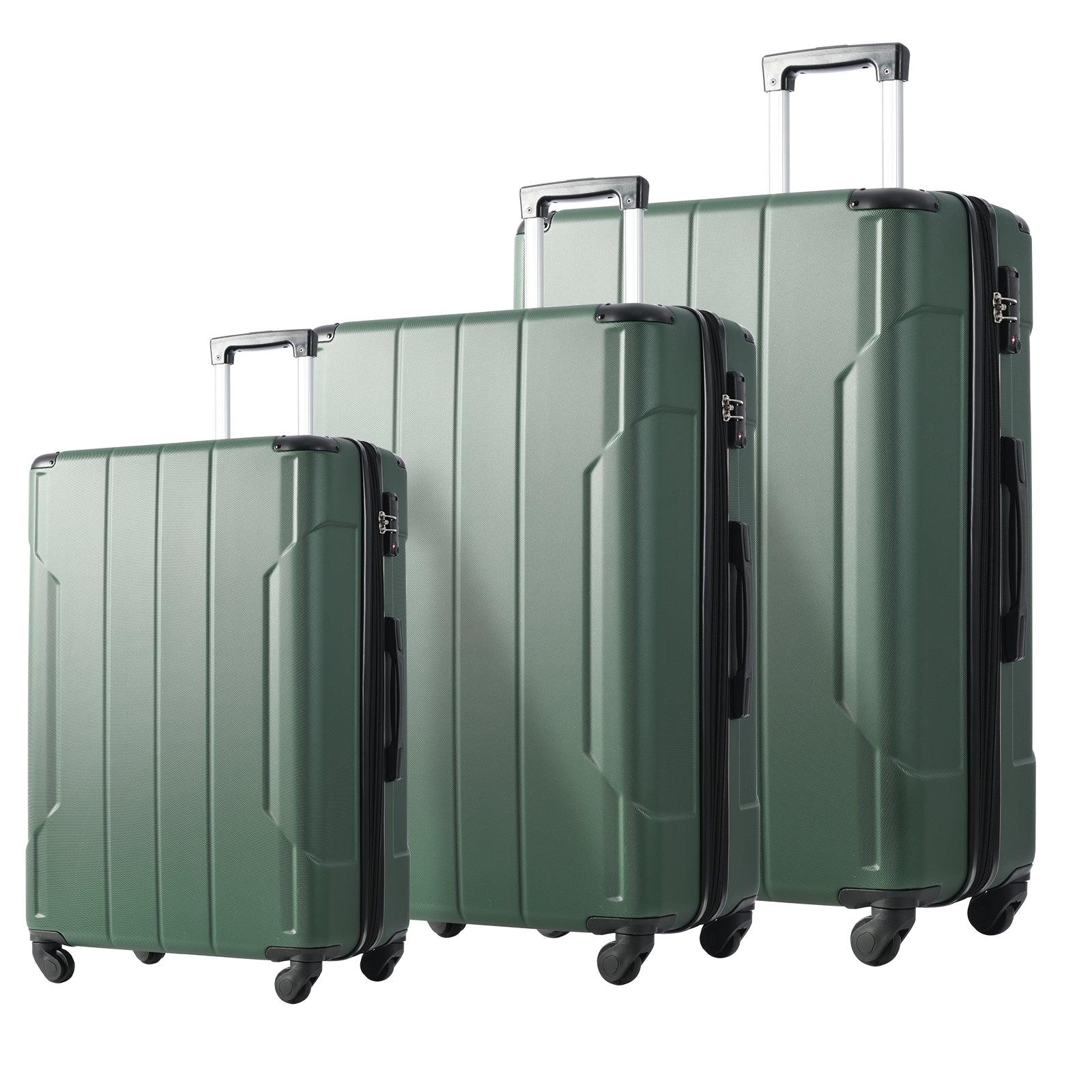 Hardshell Luggage Sets 3 Pcs Spinner Suitcase with TSA Lock Lightweight 20''24''28'' Green + ABS - FurniFindUSA