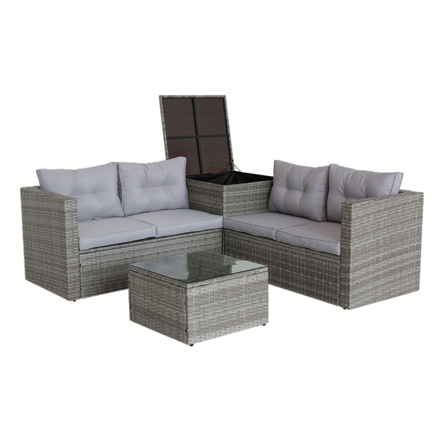 4 Piece Patio Sectional Wicker Rattan Outdoor Furniture Sofa Set with Storage Box Grey - FurniFindUSA