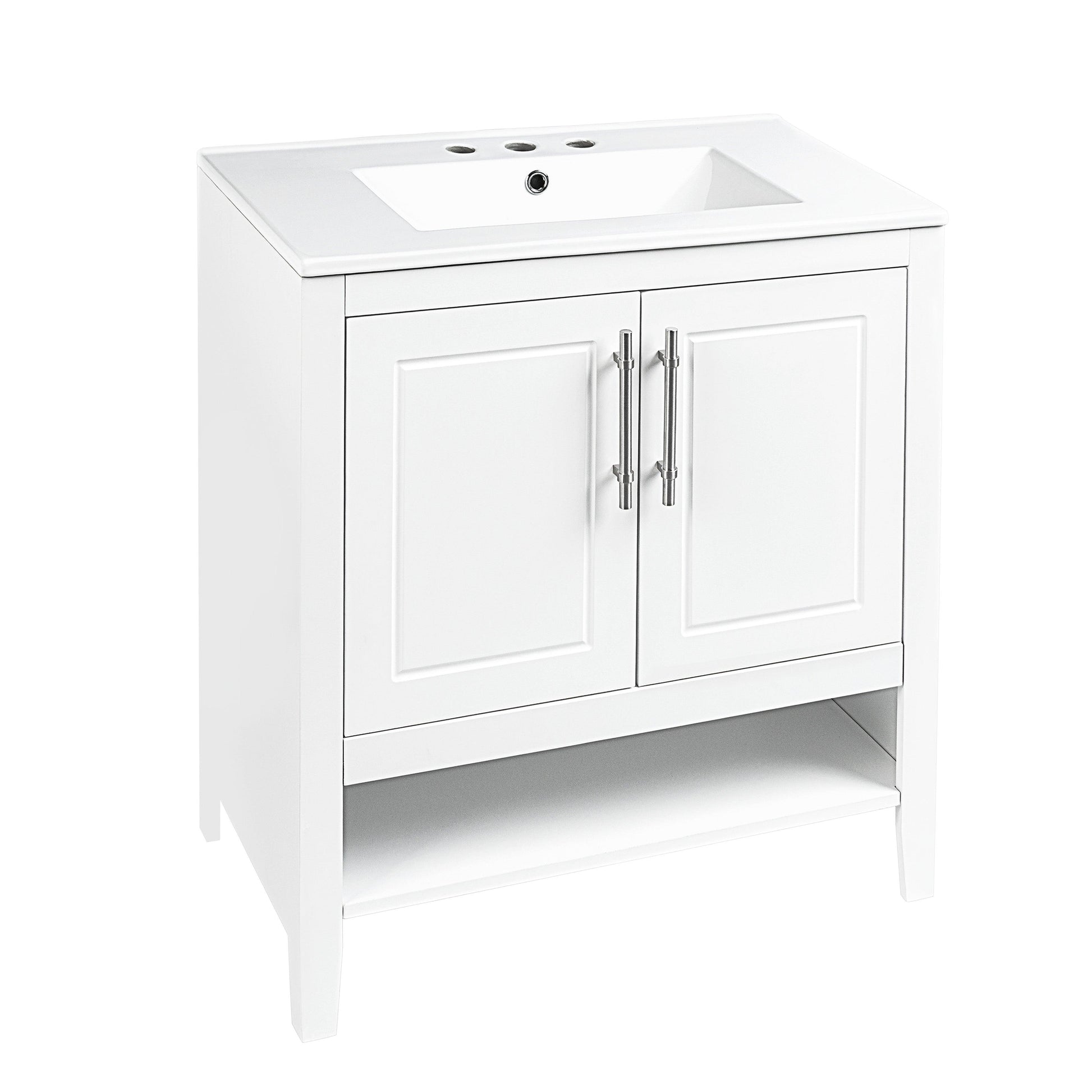 30" Bathroom Vanity with Sink Multi-functional Bathroom Cabinet with Doors and Drawers Solid Frame and MDF Board, White - FurniFindUSA