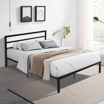 Queen Size Metal Bed Frame with Headboard Black - FurniFindUSA