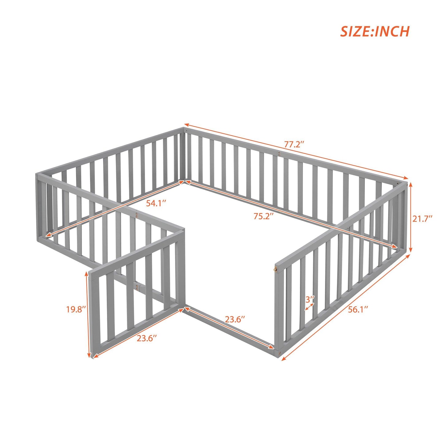 Full Size Wood Daybed Frame with Fence Gray - FurniFindUSA