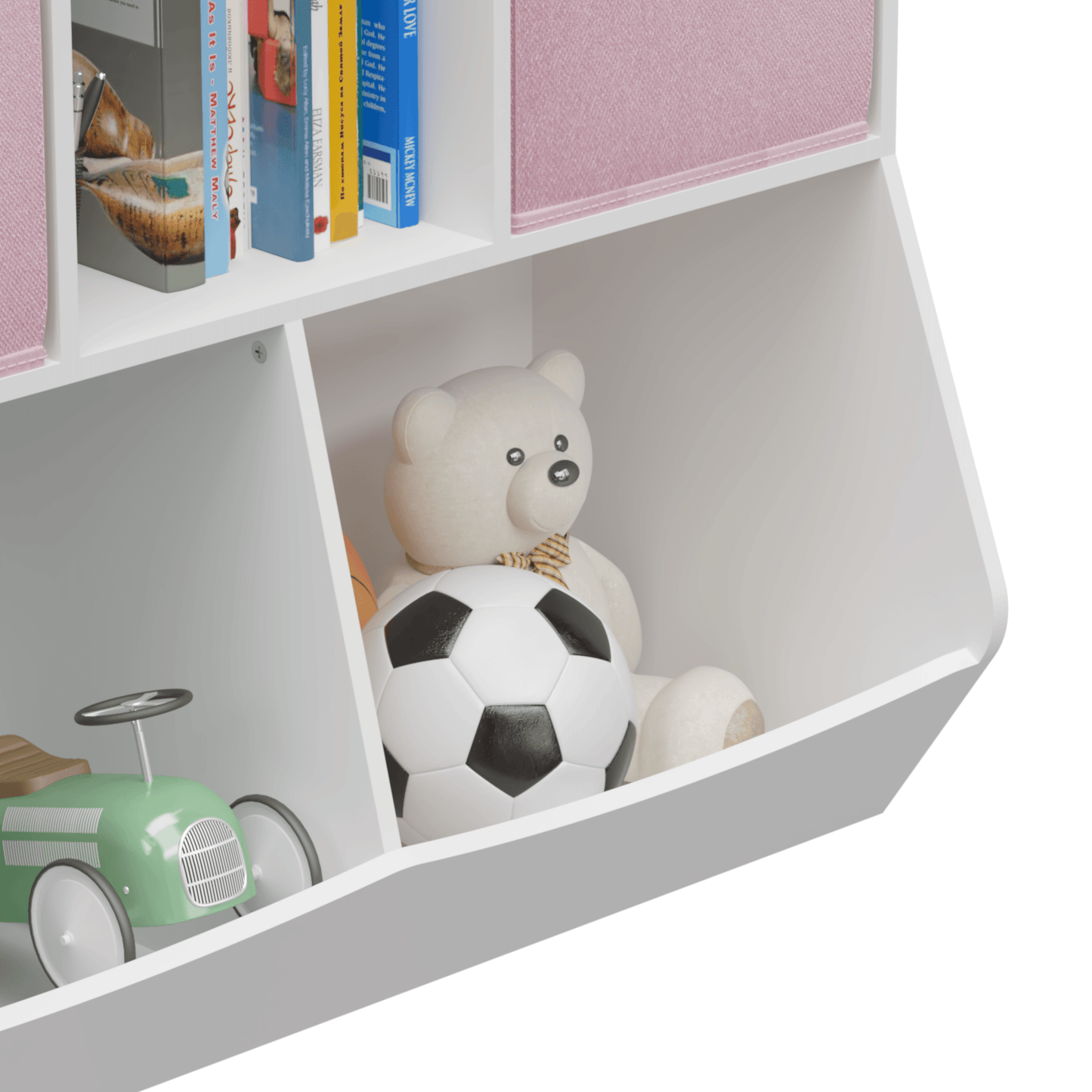 Kids Bookcase with Collapsible Fabric Drawers Children's Toy Storage Cabinet for Playroom White/Pink - FurniFindUSA