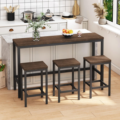 Modern Design Kitchen Dining Table Pub Table Long Dining Table Set with 3 Stools Easy Assembly Dark Brown - FurniFindUSA