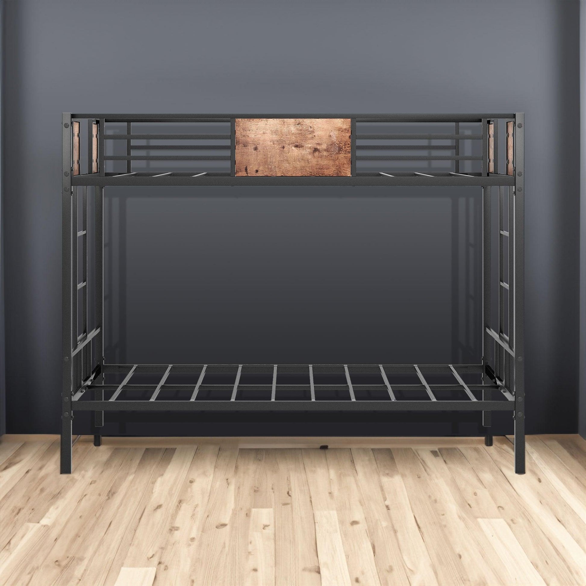 Bunk Bed Twin Over Twin Size Metal Bunk Bed with Ladder and Full-Length Guardrail Metal Bunk Bed Black - FurniFindUSA