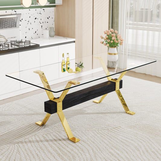 Dining table Modern tempered glass dining table Large modern office desk - FurniFindUSA