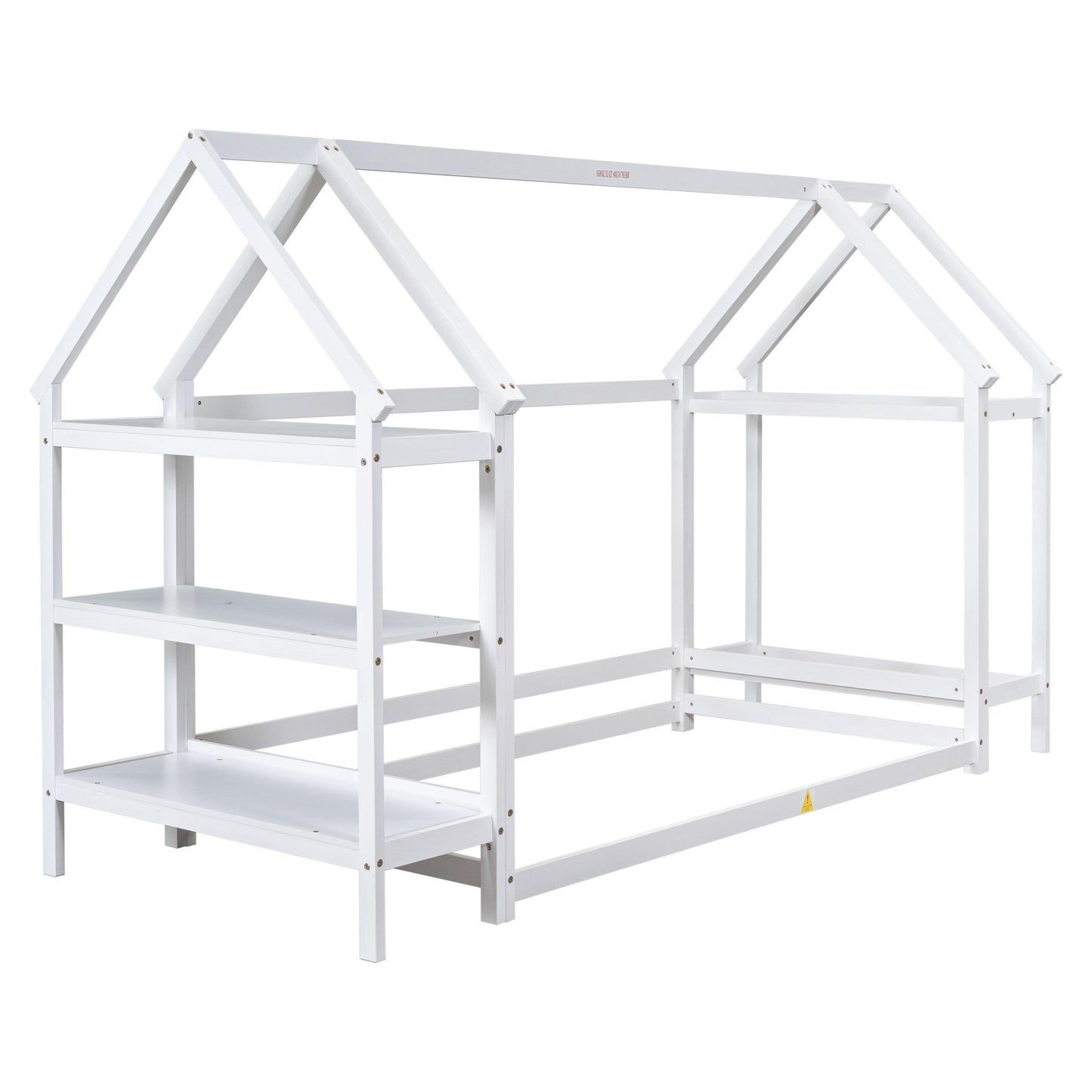 Twin House-Shaped Floor Bed with 2 Detachable Stands White - FurniFindUSA