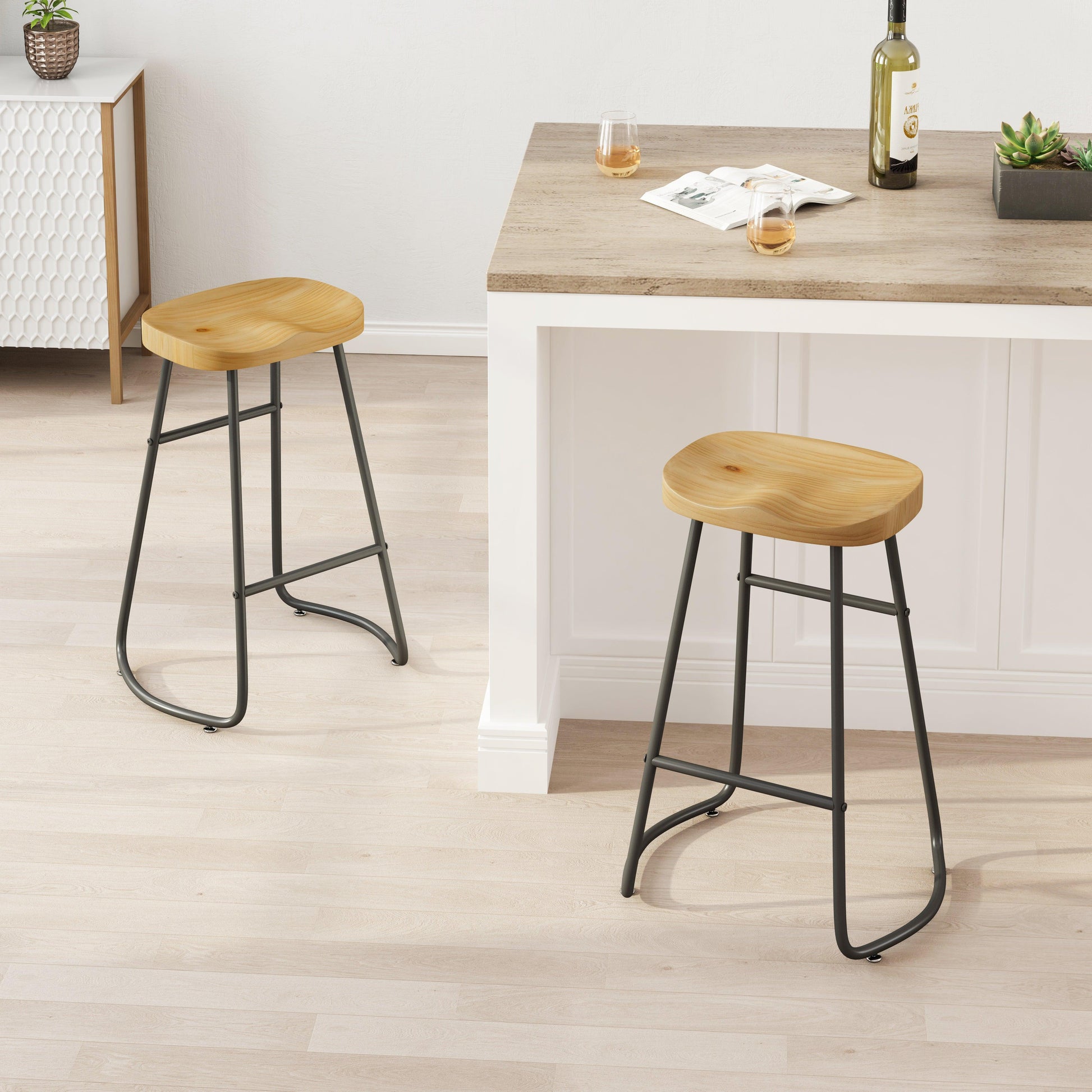 29.52" Stylish and Minimalist Bar Stools Set of 2 Counter Height Bar Stools for Kitchen Island Wood Color - FurniFindUSA