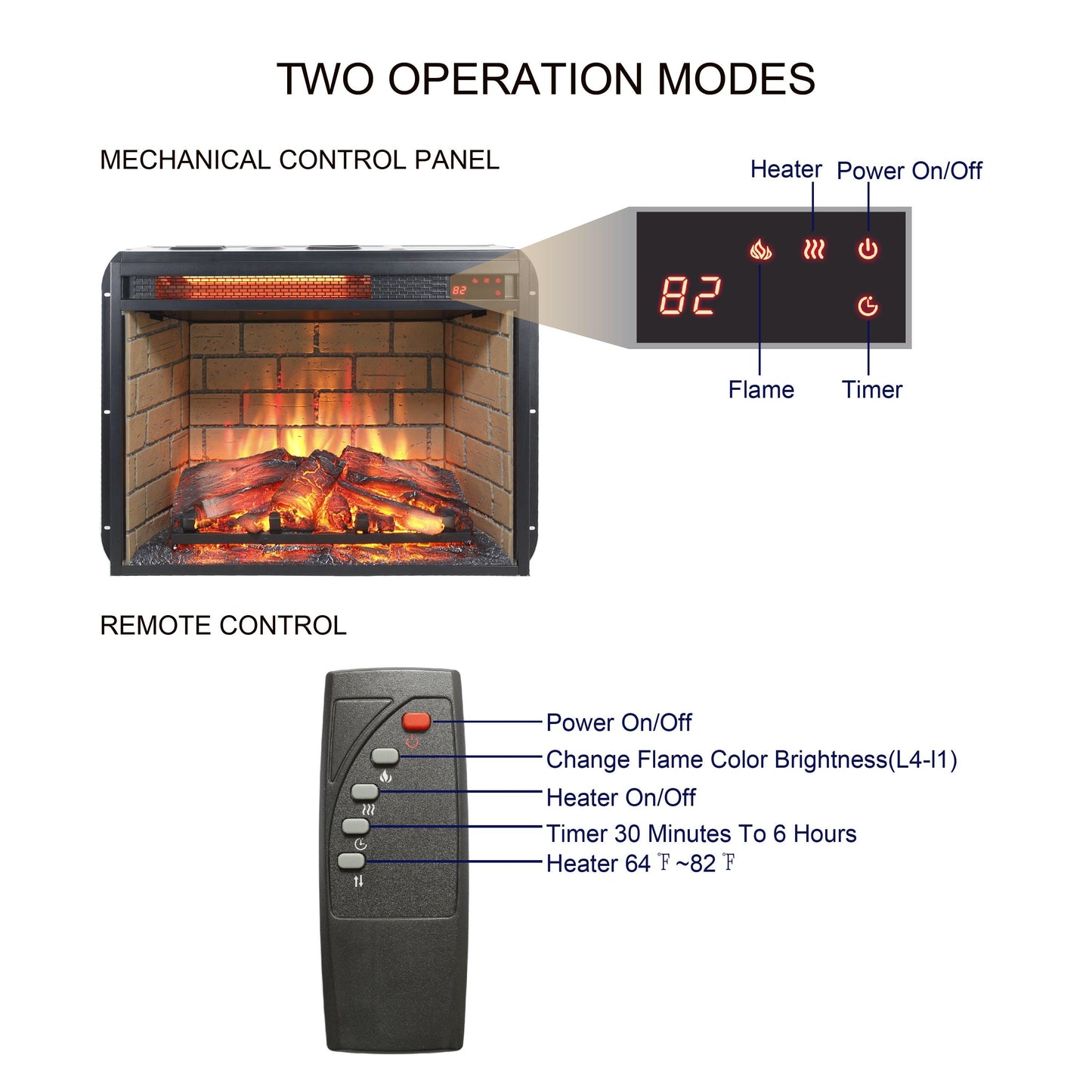 23 inch infrared quartz heater fireplace insert -woodlog version with brick - FurniFindUSA