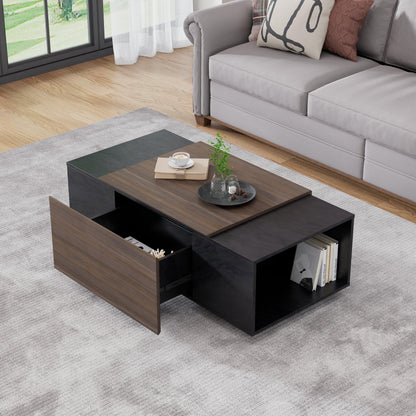 47 Inch Modern Farmhouse Drawer Coffee Table for Living Room or Office Armando & Texture Black - FurniFindUSA