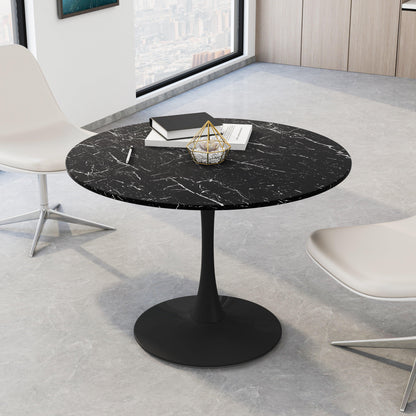 42.12"Modern Round Dining Table with Printed Black Marble Table Top Metal Base Dining Table End Table Leisure Coffee Table - FurniFindUSA