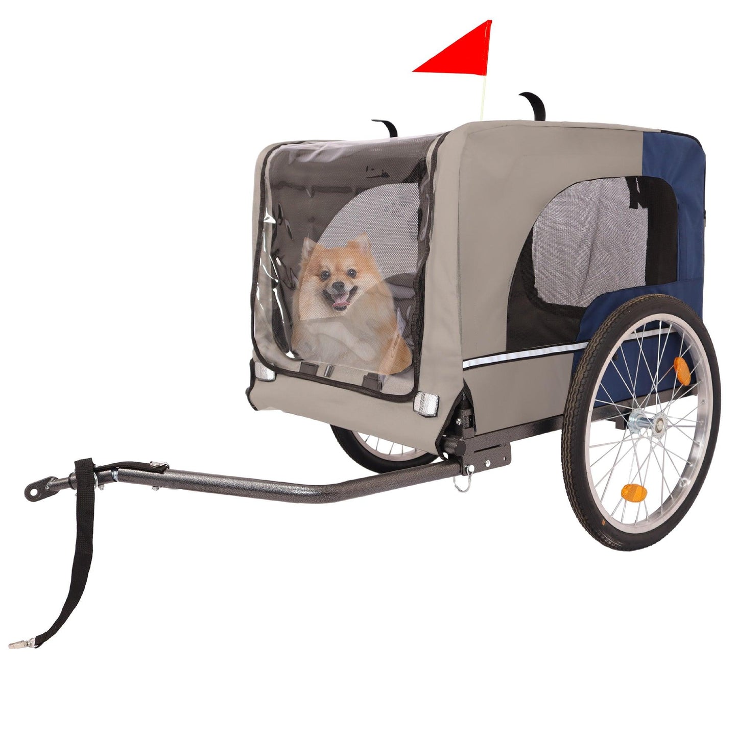 Tangkula Dog Bike Trailer Breathable Mesh Dog Cart with 3 Entrances Safety Flag 8 Reflectors - FurniFindUSA