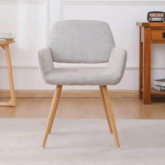 Fabric Upholstered Side Dining Chair with Metal Leg(Beige fabric+Beech Wooden Printing Leg) KD backrest - FurniFindUSA