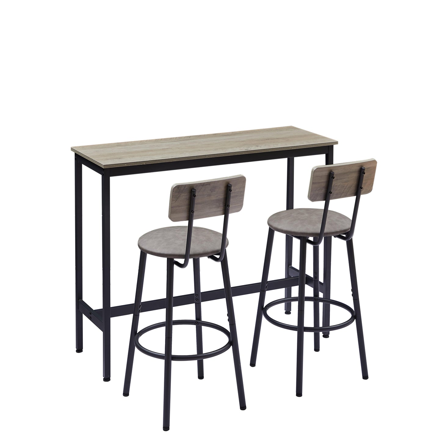 Bar Table Set with 2 Bar stools PU Soft seat with backrest Grey 43.31'' L x 15.75'' W x 35.43'' H - FurniFindUSA