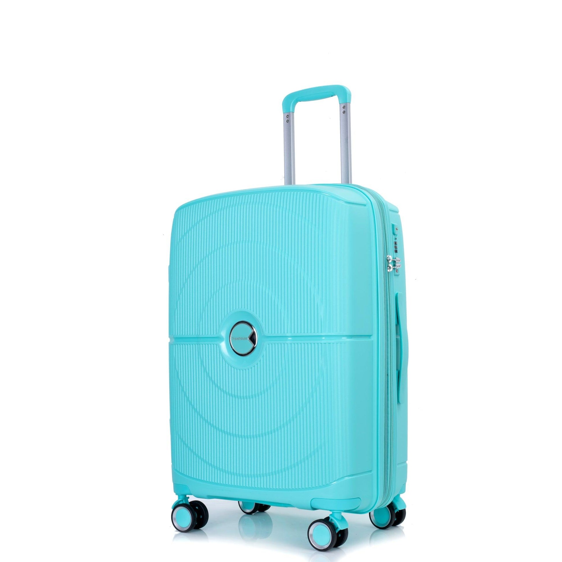 Expandable Hardshell Suitcase Double Spinner Wheels PP Luggage Sets Lightweight Durable 3-Piece Set (20/24/28) , Lake Blue - FurniFindUSA