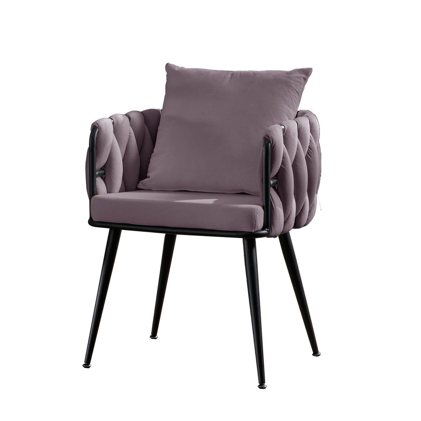 Pure Purple Modern Velvet Dining Chairs Set of 2 Hand Weaving Accent Chairs Living Room Chairs Upholstered Side Chair - FurniFindUSA