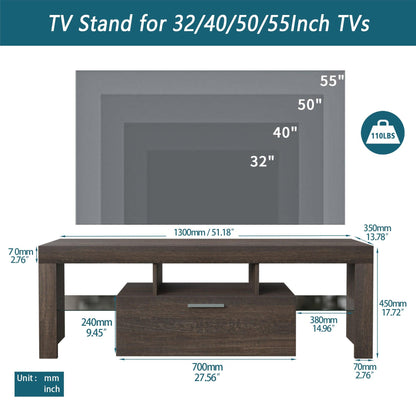 20 minutes quick assembly brown simple modern TV stand Brown TV bracket with LED Color Changing Lights for Living Room - FurniFindUSA