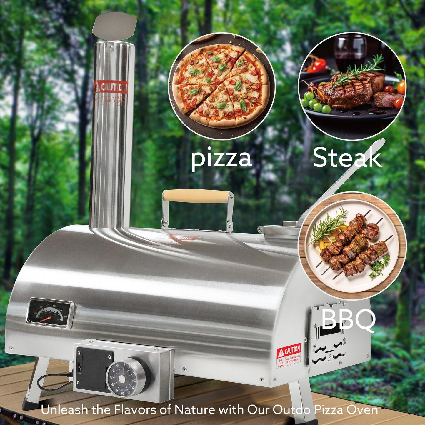 Pizza Oven Outdoor 12" Automatic Rotatable Pizza Ovens Portable Stainless Steel Wood Fired Pizza - FurniFindUSA