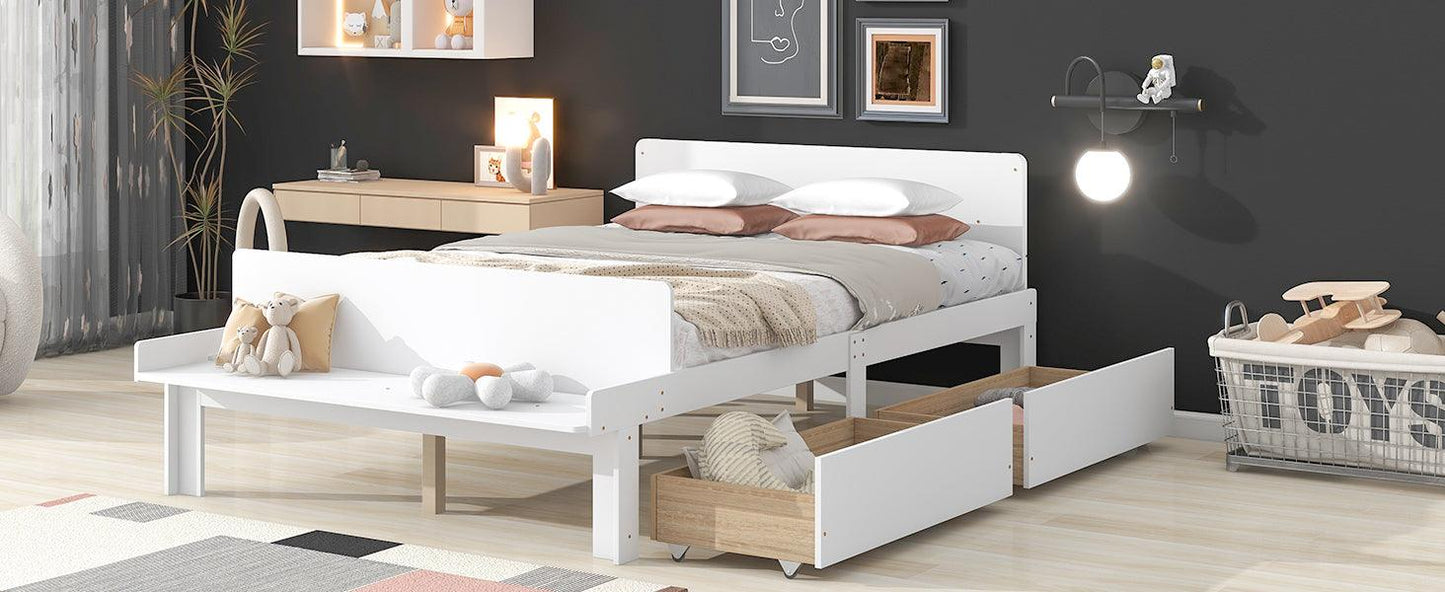 Full Bed with Footboard Bench 2 drawers White - FurniFindUSA