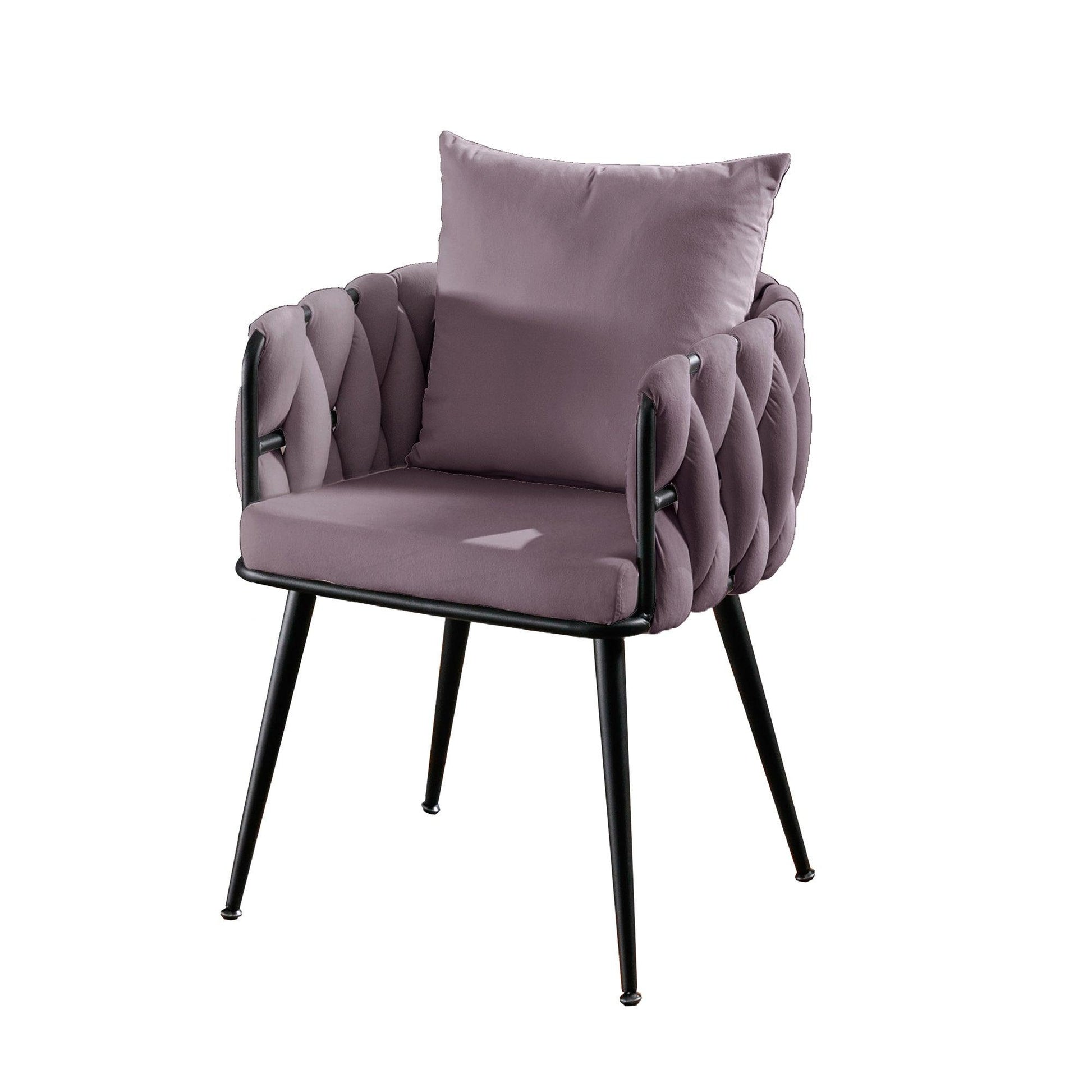 Pure Purple Modern Velvet Dining Chairs Set of 2 Hand Weaving Accent Chairs Living Room Chairs Upholstered Side Chair - FurniFindUSA