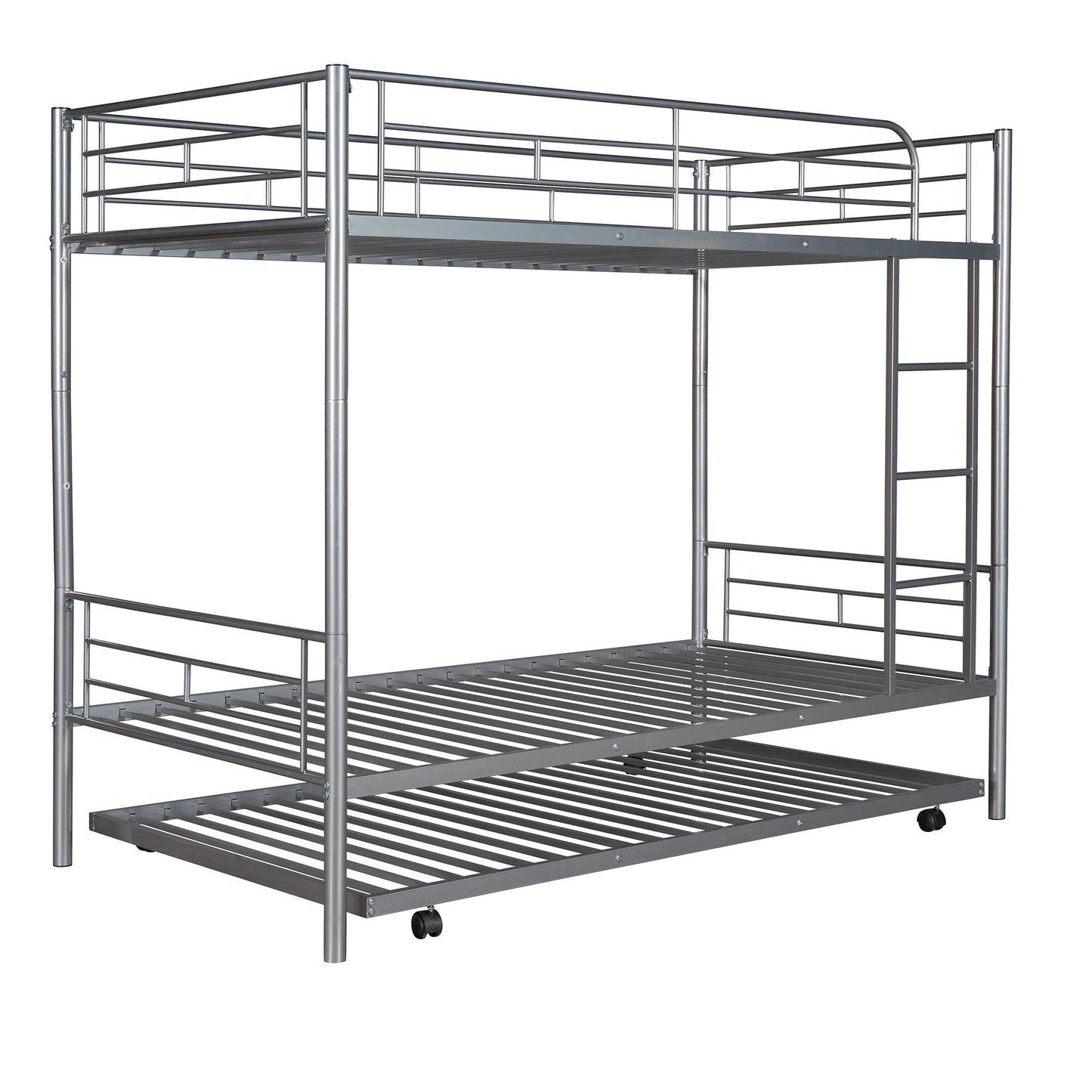 Twin-Over-Twin Metal Bunk Bed With Trundle Can be Divided into two beds No Box Spring needed White - FurniFindUSA