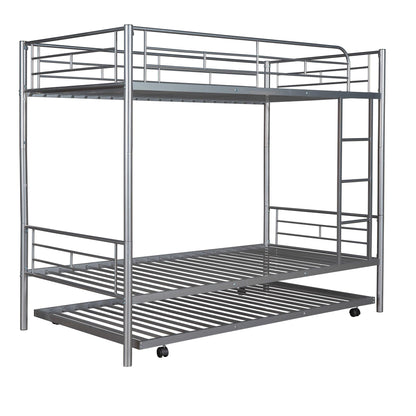 Twin-Over-Twin Metal Bunk Bed With Trundle Can be Divided into two beds No Box Spring needed White - FurniFindUSA