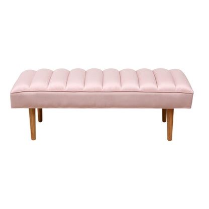 Pink Velvet Upholstered Bench Channel Tufted Bedroom Ottoman with Wood Legs Home Furniture (Pink) - FurniFindUSA