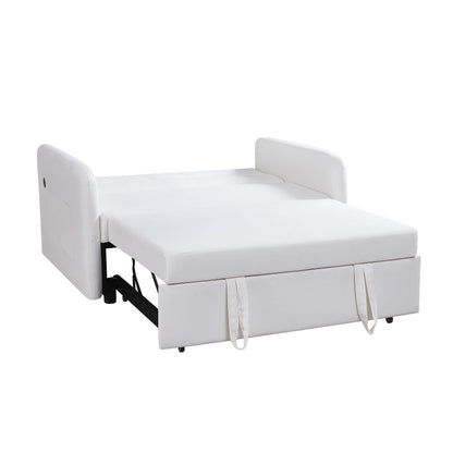 Twins Sofa Bed Cream White Fabric - FurniFindUSA