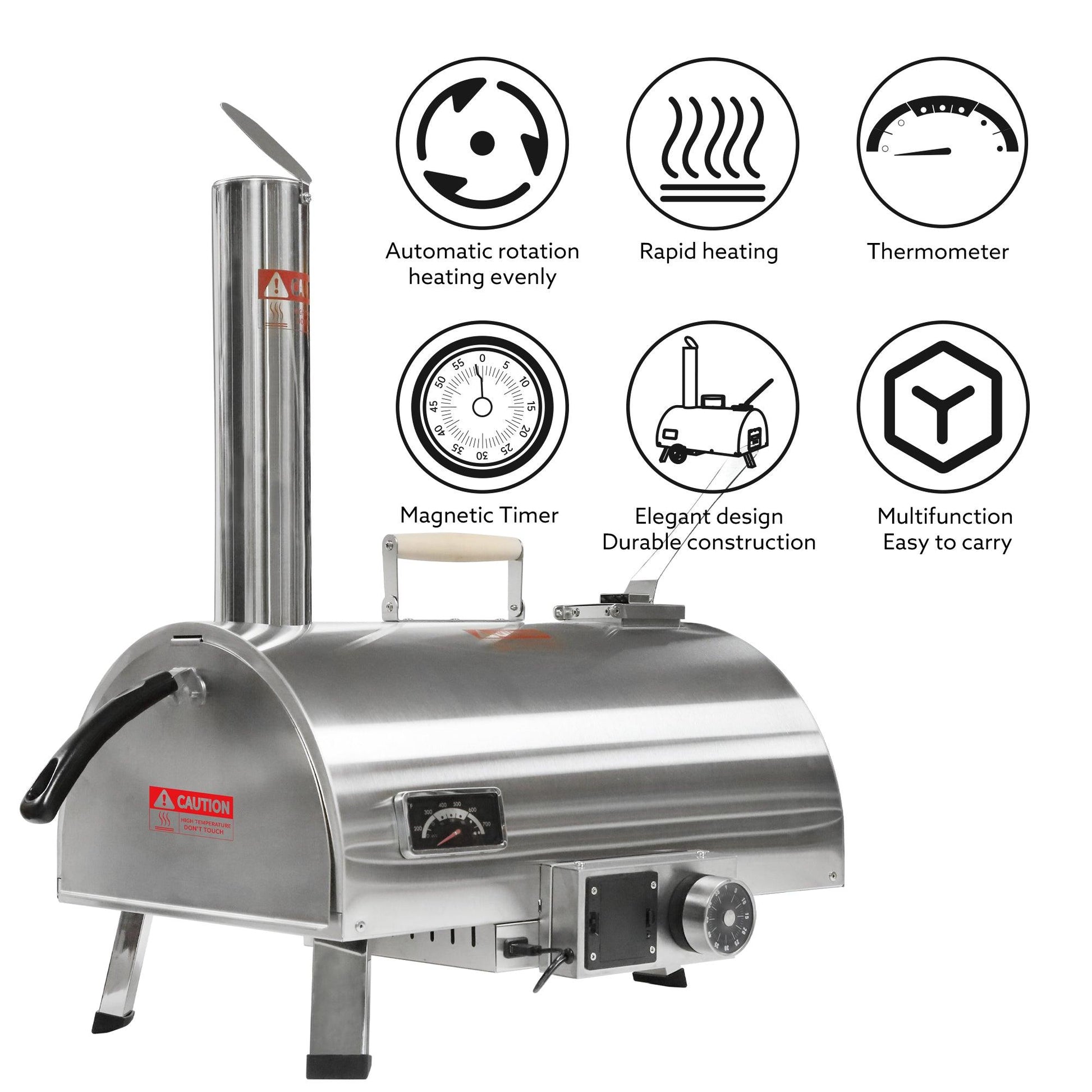 Pizza Oven Outdoor 12" Automatic Rotatable Pizza Ovens Portable Stainless Steel Wood Fired Pizza - FurniFindUSA