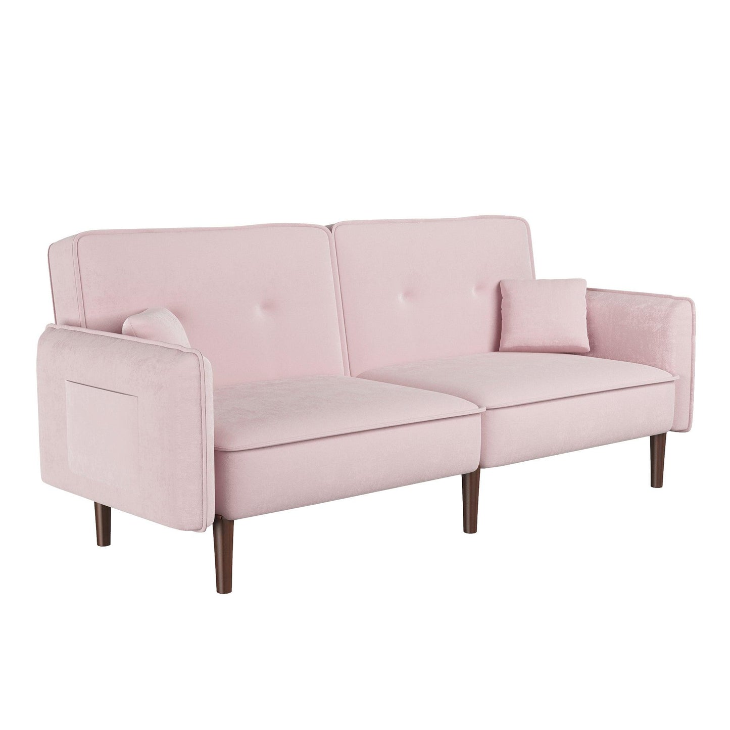 Convertible Sofa Bed with Wood Legs in Velvet(Pink) - FurniFindUSA