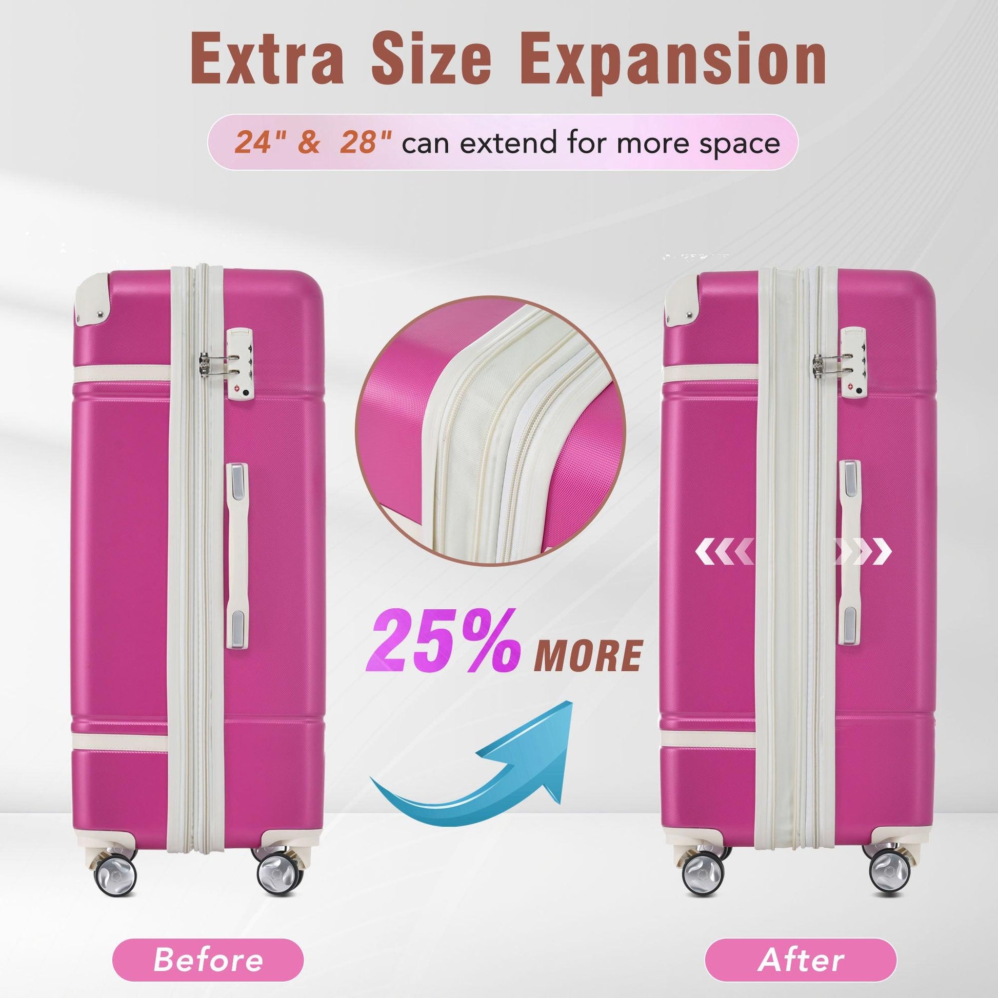 24 IN Luggage 1 Piece with TSA lock , Expandable Lightweight Suitcase Spinner Wheels, Vintage Luggage,Pink - FurniFindUSA