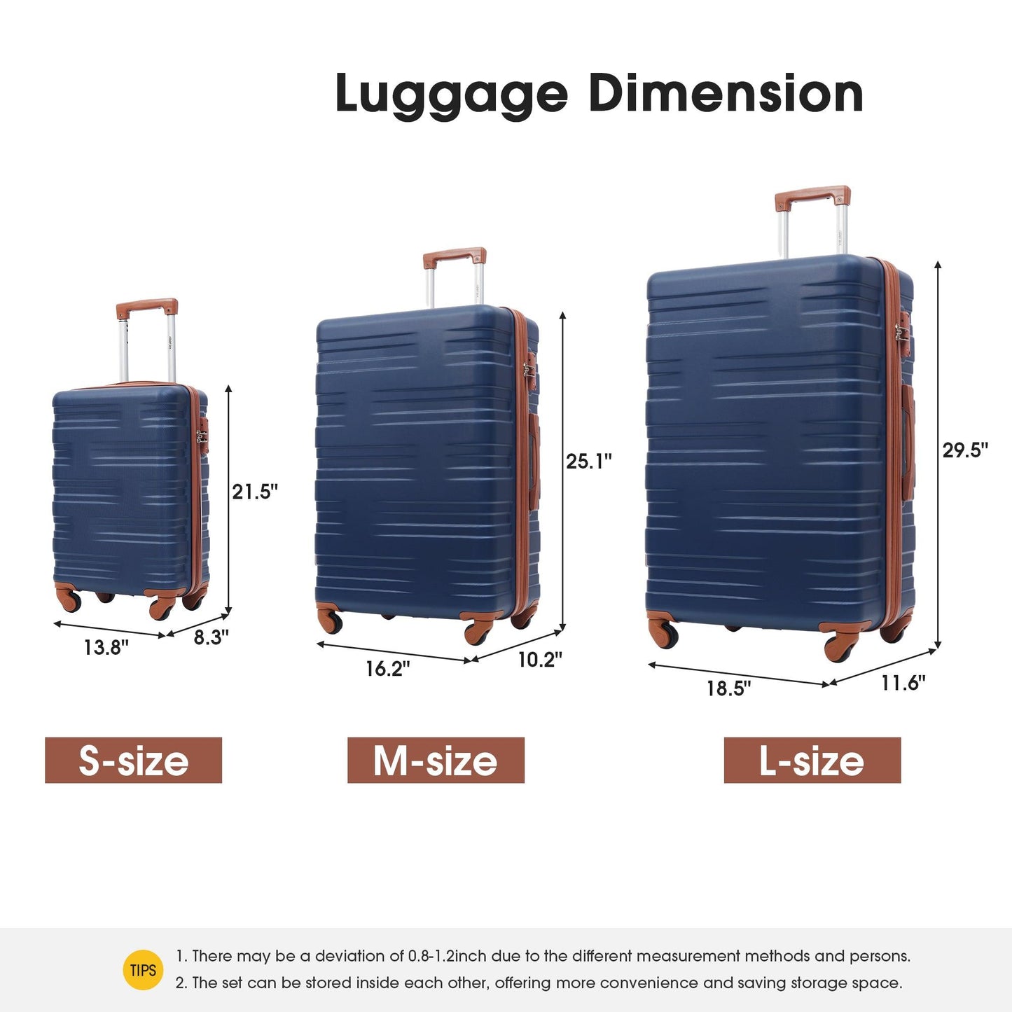 Hardshell Luggage Sets 3 Pcs Spinner Suitcase with TSA Lock Lightweight 20''24''28'' Navy Blue + ABS - FurniFindUSA