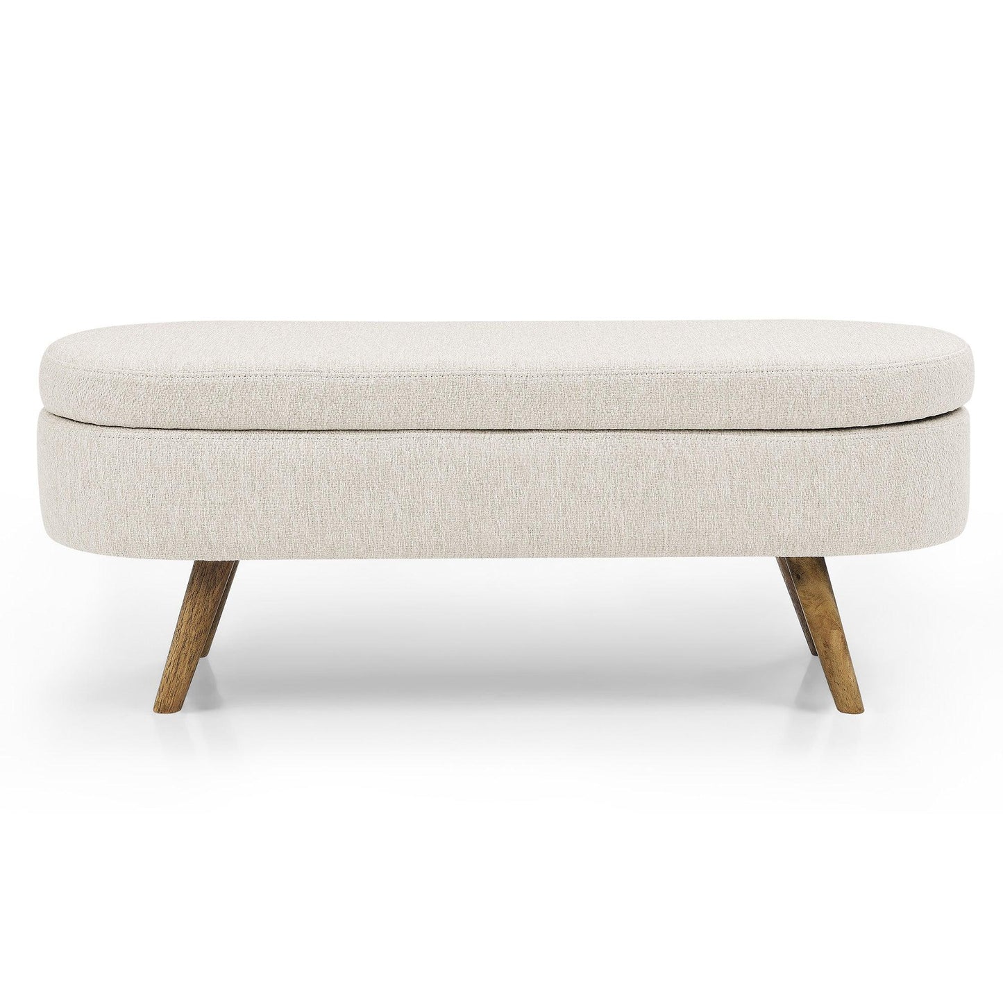 Ottoman Oval Storage Bench Rubber Wood Legs Beige(43.5"x16"x16") - FurniFindUSA