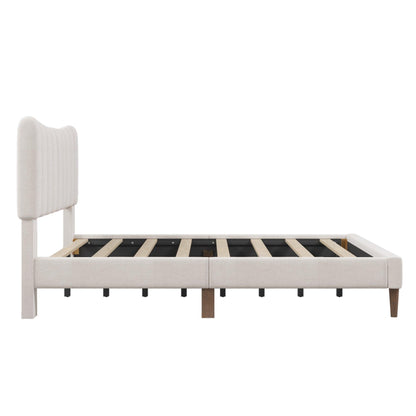 Upholstered Platform Bed Frame with Vertical Channel Tufted Headboard No Box Spring Needed Queen Cream - FurniFindUSA