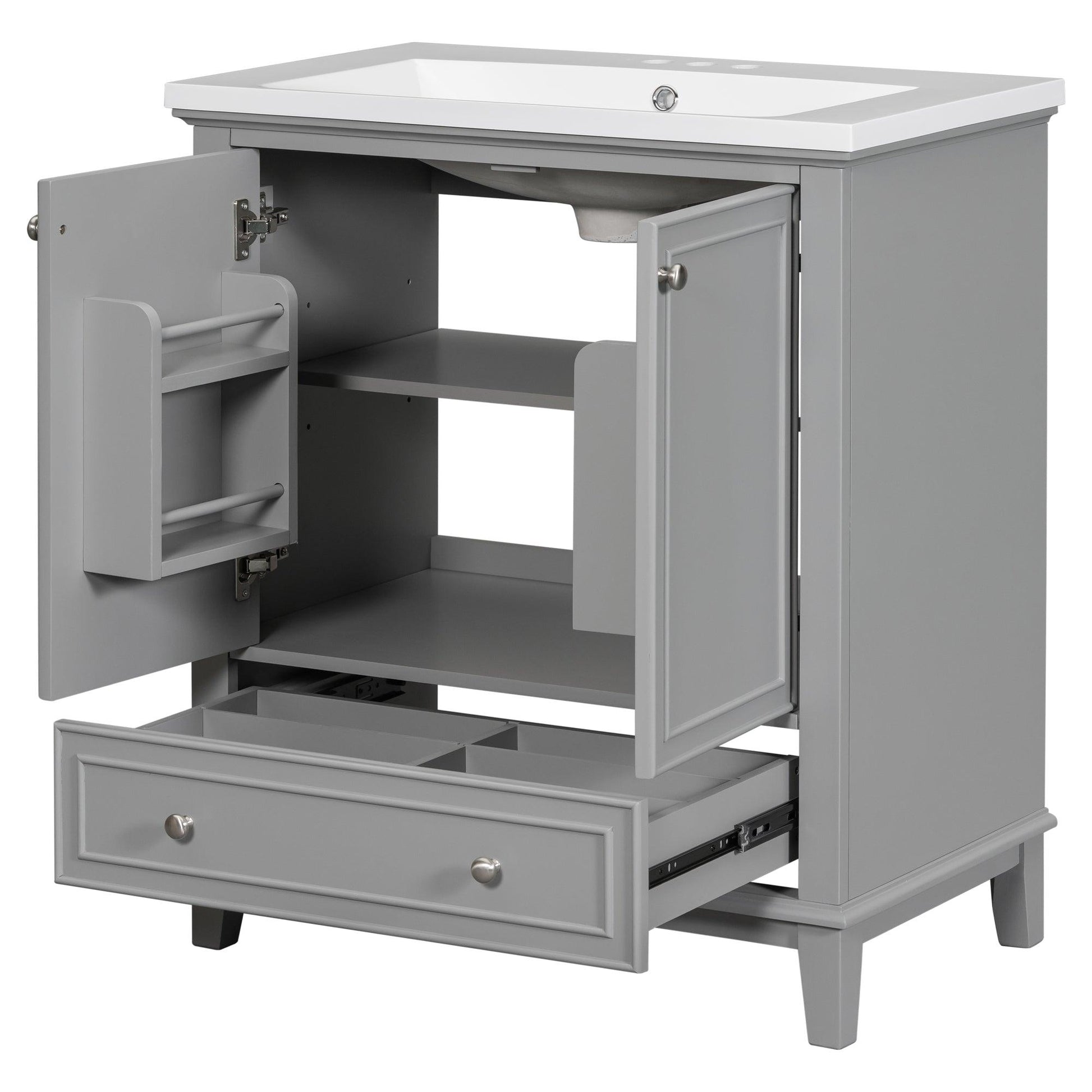 30inchgrey Bathroom Vanity with Sink ComboMulti-functional Bathroom Cabinet with Doors and Drawer Solid Frame and MDF Board - FurniFindUSA