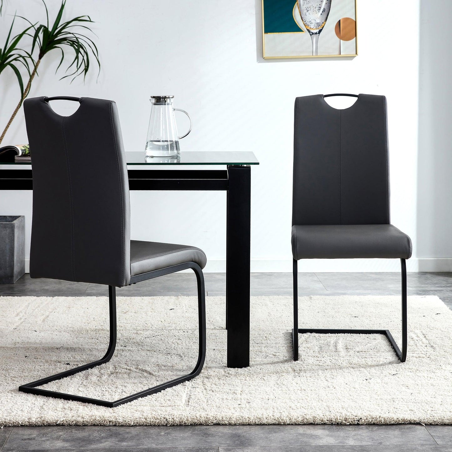 Dining chairs set of 2 Black PU Chair modern kitchen chair with metal leg - FurniFindUSA