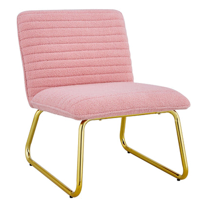 Modern minimalist pink plush fabric single person sofa chair with golden metal legs - FurniFindUSA