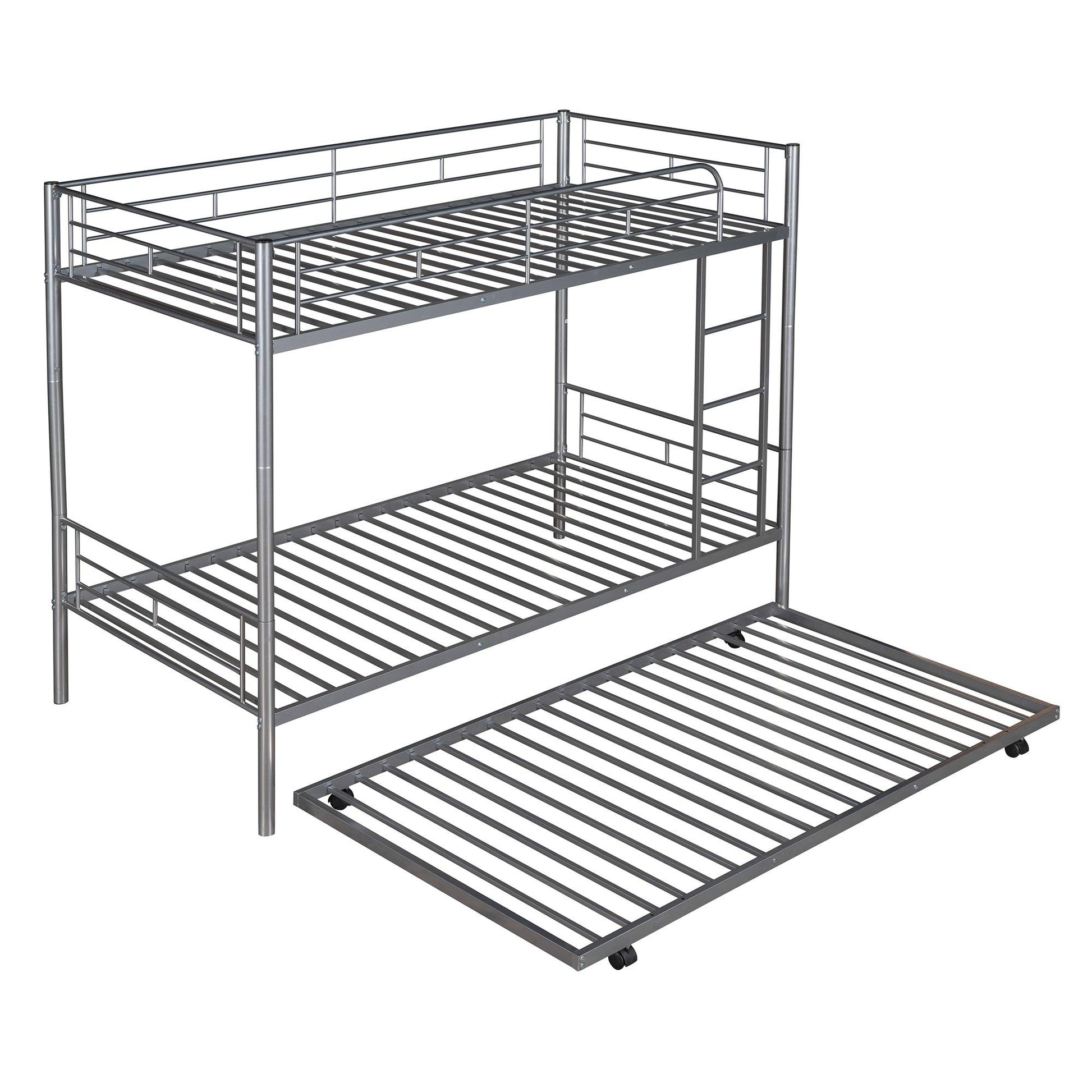 Twin-Over-Twin Metal Bunk Bed With Trundle Can be Divided into two beds No Box Spring needed White - FurniFindUSA