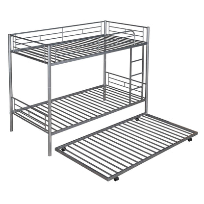 Twin-Over-Twin Metal Bunk Bed With Trundle Can be Divided into two beds No Box Spring needed White - FurniFindUSA