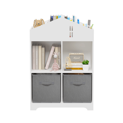 Kids Dollhouse Bookcase with Storage 2-Tier Storage Display Organizer (White/Gray) - FurniFindUSA