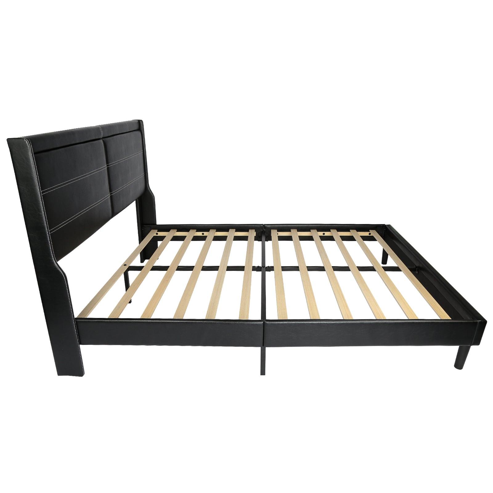 Stylish Queen Size PU Leather Upholstered Bed Frame Platform Bed Black - FurniFindUSA