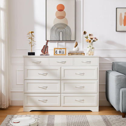 Bedroom dresser 9 drawer long dresser with antique handles wood chest of drawers for kids room 47.56''W x 15.75''D x 34.45''H - FurniFindUSA