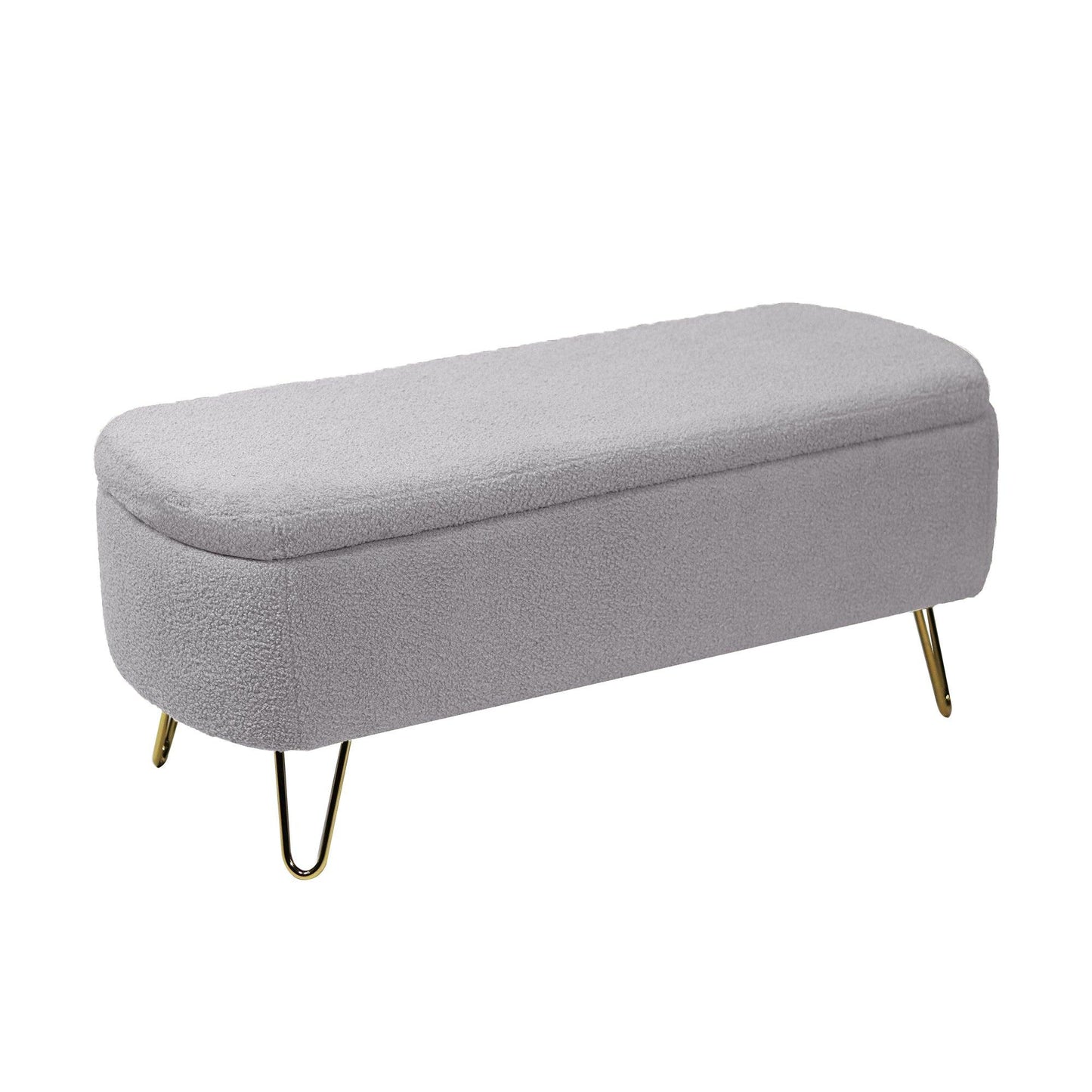 Grey Storage Ottoman Bench for End of Bed Gold Legs Modern Grey Faux Fur Entryway Bench - FurniFindUSA