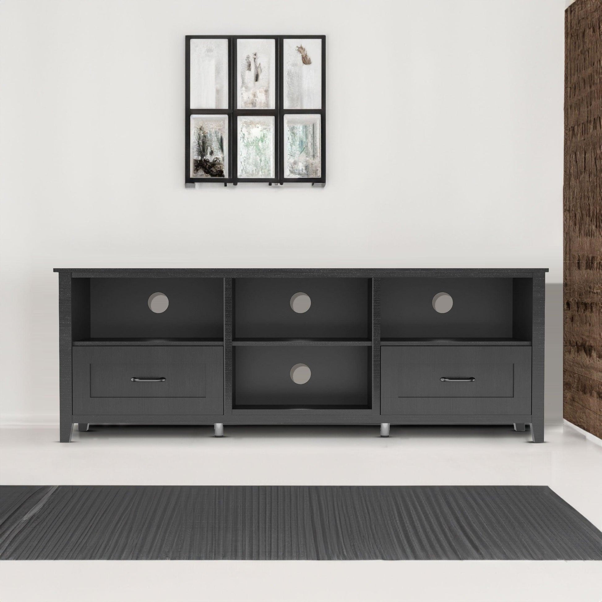 70.08 Inch Length Black TV Stand for Living Room and Bedroom with 2 Drawers and 4 High-Capacity Storage Compartment - FurniFindUSA